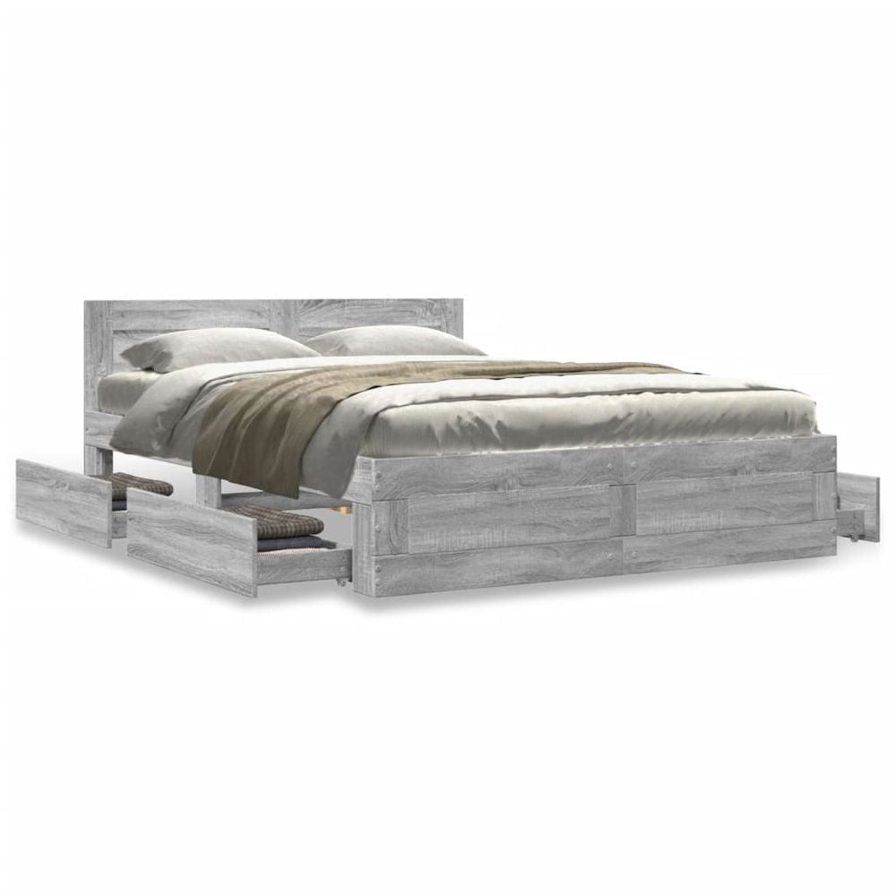 vidaXL Bed Frame with Headboard White 200x200 cm Engineered Wood grey sonoma vidaXL