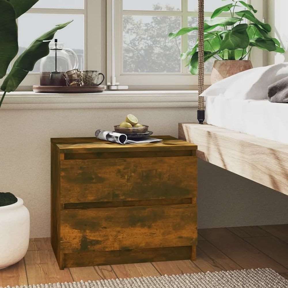 vidaXL Bed Cabinet Smoked Oak 50x39x43.5 cm Engineered Wood vidaXL