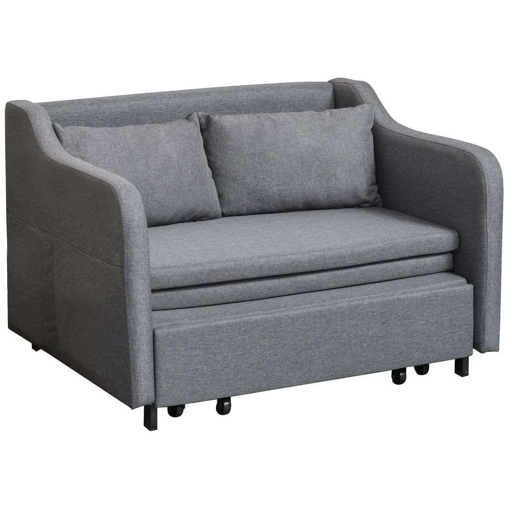 HOMCOM Pull Out Sofa Bed, Fabric 2 Seater Sofa Couch for Living Room, Grey HOMCOM