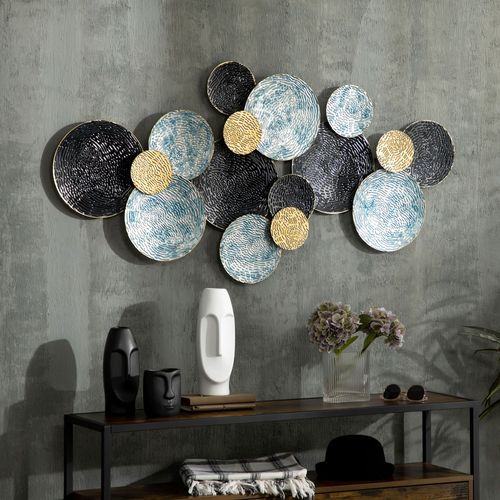 HOMCOM Minimalist Metal Wall Art Circle Home Hanging Wall Sculpture, Blue Unbranded