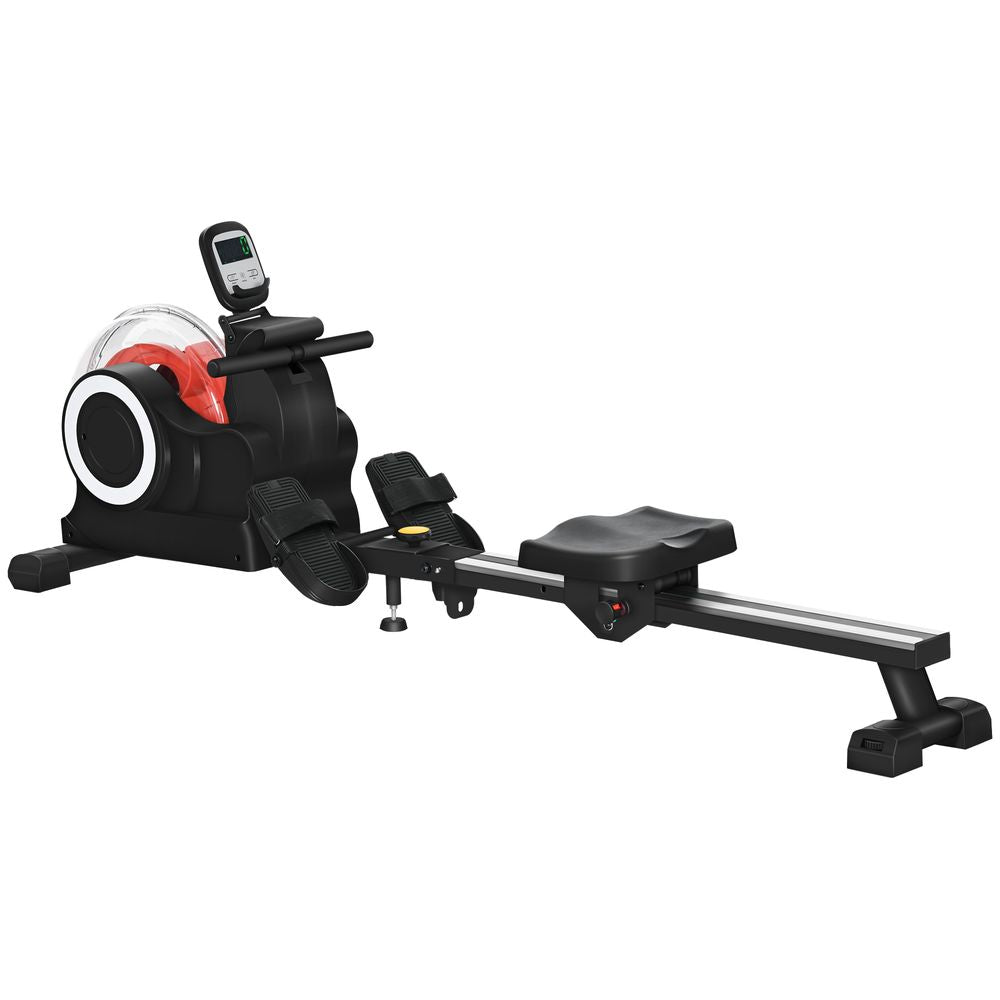 SPORTNOW Foldable Water Rowing Machine with Wheels and LCD Monitor, Black SPORTNOW