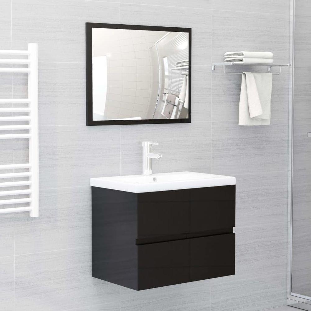 Bathroom Furniture Set Smoked Oak Engineered Wood high gloss black with faucet 60 x 38.5 x 45 cm vidaXL