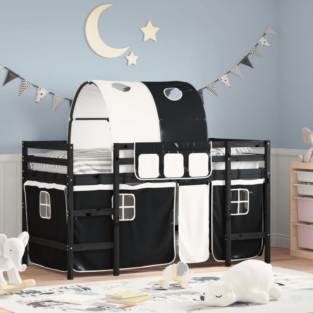 vidaXL Kids' Loft Bed with Tunnel White&Black 80x200cm Solid Wood Pine black vidaXL