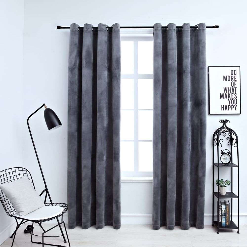 vidaXL Blackout Curtains with Rings 2 pcs Velvet Black 140x175 cm vidaXL