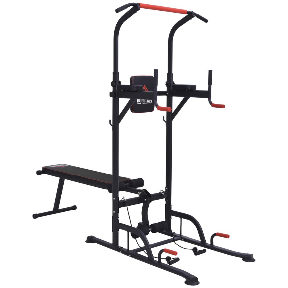 Multifunction Home Workout Station Tower Steel Frame Bench Bars Ropes HOMCOM Unbranded