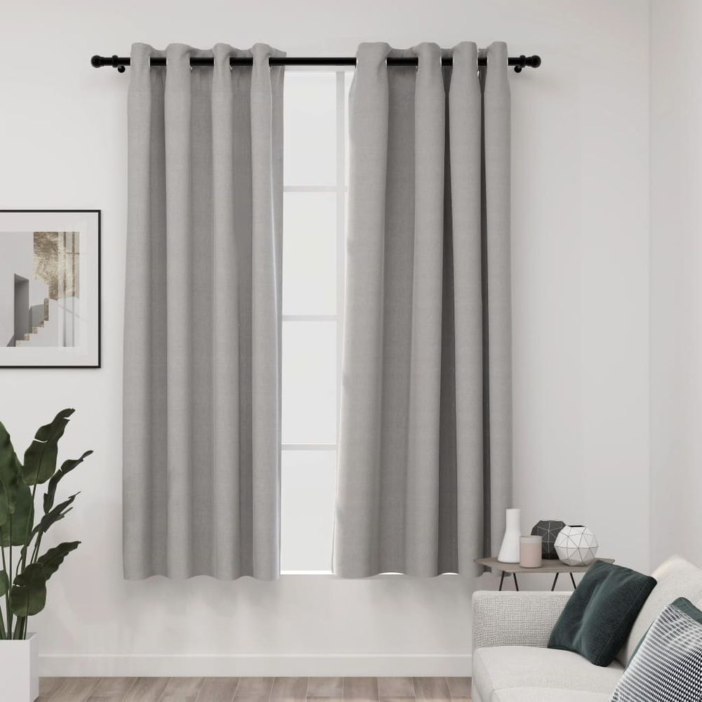 vidaXL Linen-Look Blackout Curtains with Grommets 2pcs Black 140x175cm vidaXL