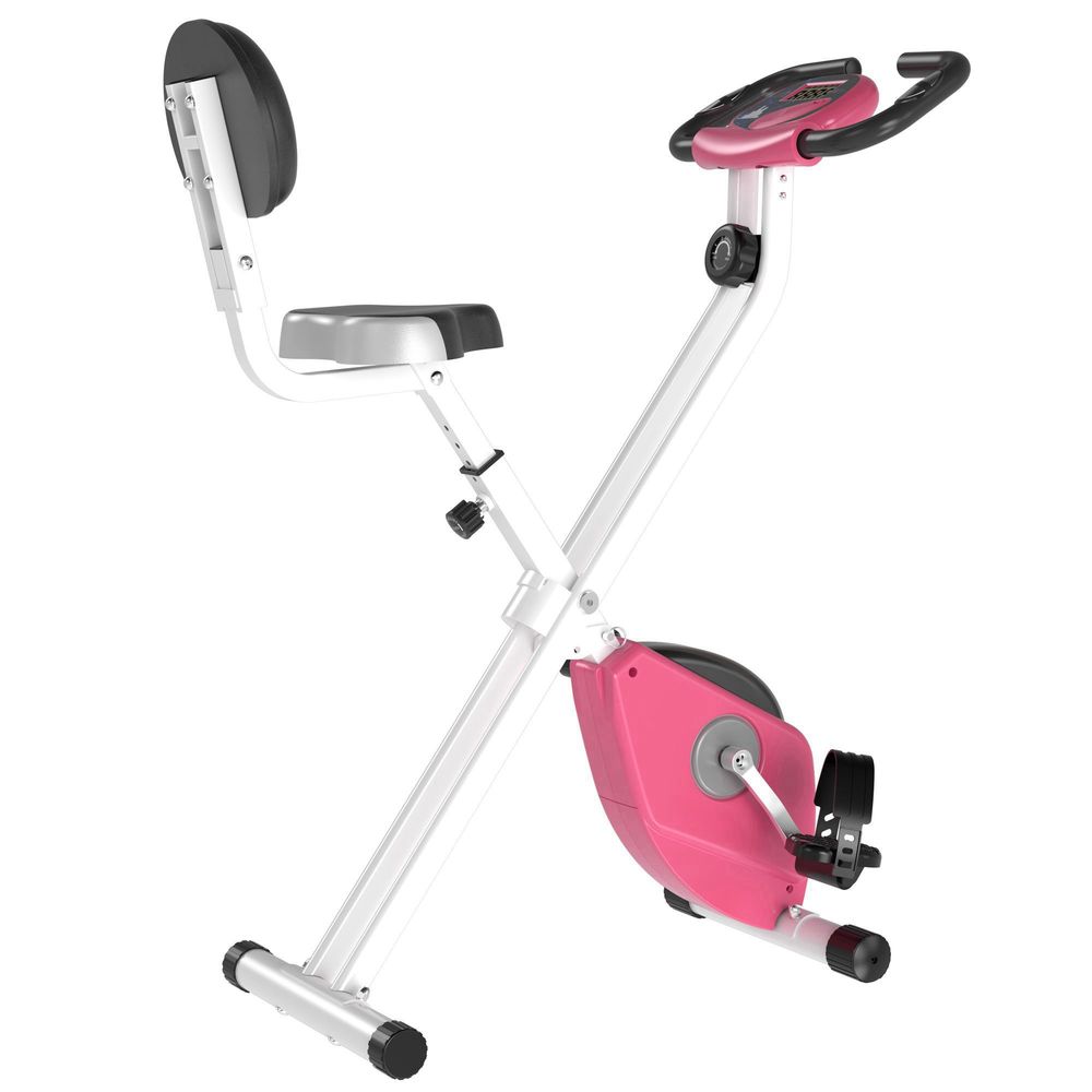 HOMCOM Magnetic Resistance Exercise Bike Foldable LCD Adjustable Seat Pink HOMCOM