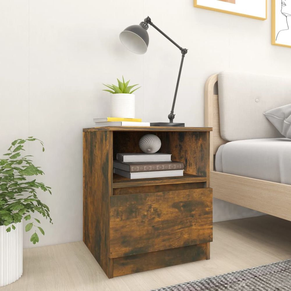 vidaXL Bedside Cabinet Smoked Oak 40x40x50 cm Engineered Wood high gloss black 1 vidaXL