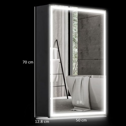 HOMCOM Bathroom Cabinet with Mirror, LED Lights and Demister Pad, Black HOMCOM