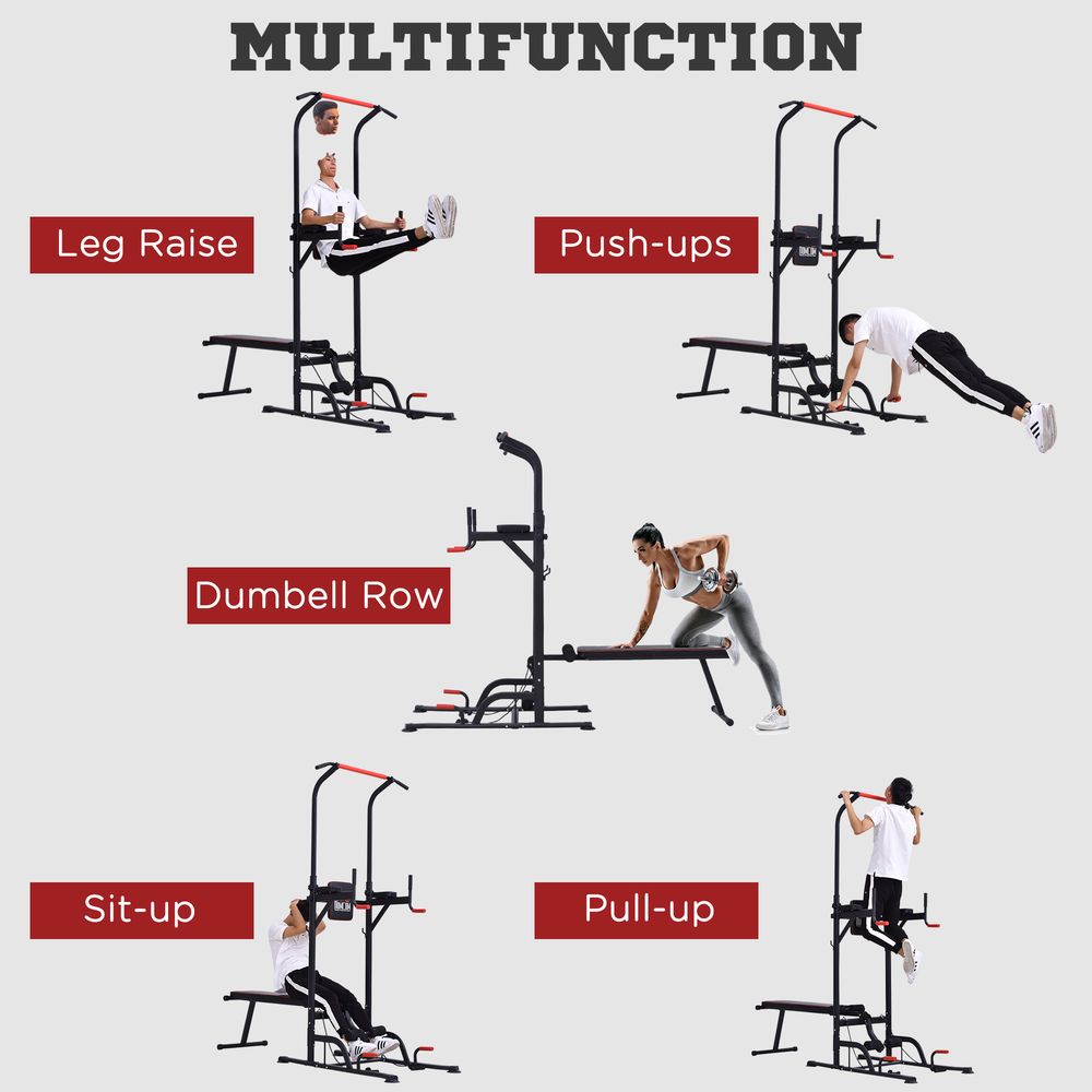 Multifunction Home Workout Station Tower Steel Frame Bench Bars Ropes HOMCOM Unbranded