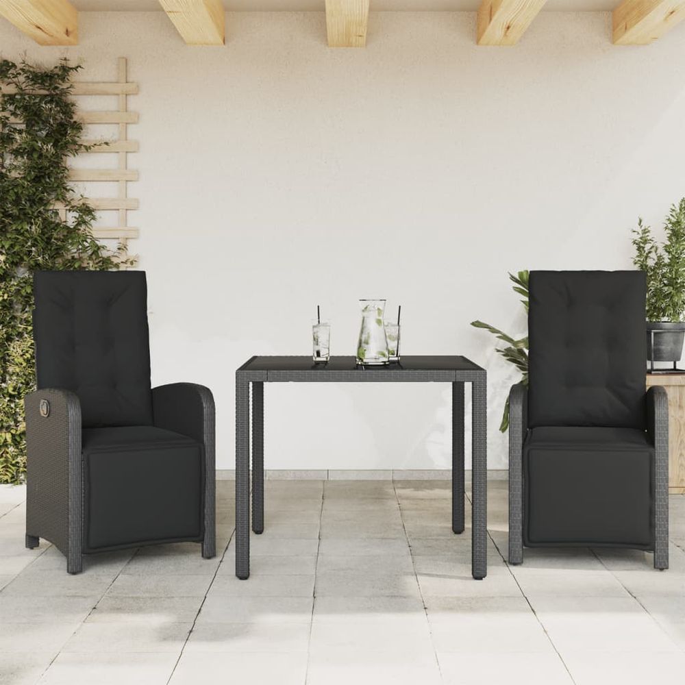 vidaXL 5 Piece Garden Dining Set with Cushions Black Poly Rattan black vidaXL