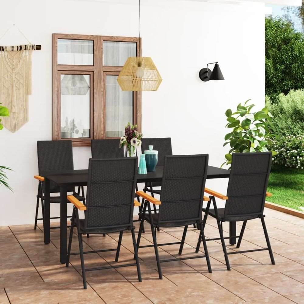 vidaXL 3 Piece Garden Dining Set Black and Brown 7 190 cm table length vidaXL