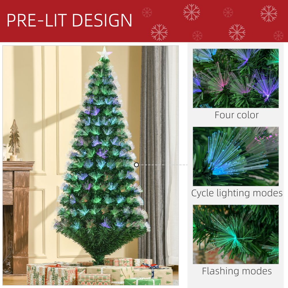 6FT Multicoloured Artificial Christmas Tree Fibre Optic Lights Star Holder HOMCOM