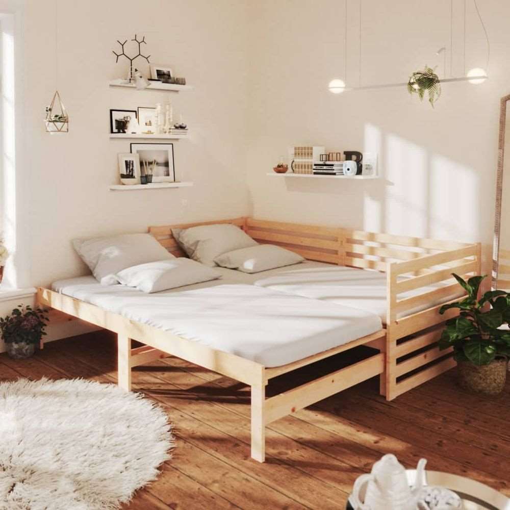 vidaXL Pull-out Day Bed Solid Pinewood 2x(90x200) cm natural vidaXL