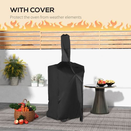 Outsunny Outdoor Pizza Oven Charcoal Grill with Rain Cover, Shelf and Wheels Outsunny