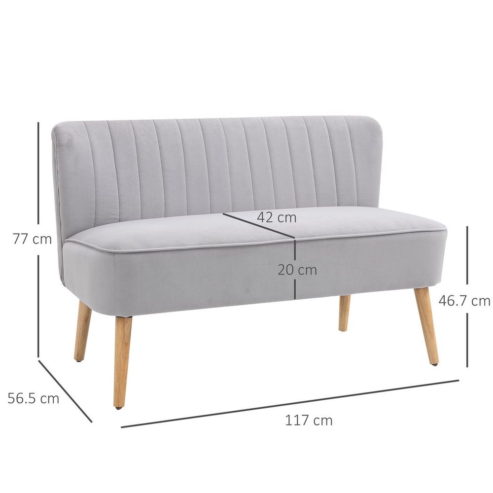 Modern Double Seat Sofa Compact Loveseat Couch Padded Velvet Wood Legs, Grey HOMCOM