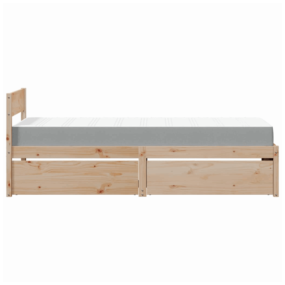 vidaXL Bed with Drawers and Mattress 90x190 cm Single Solid Wood Pine vidaXL