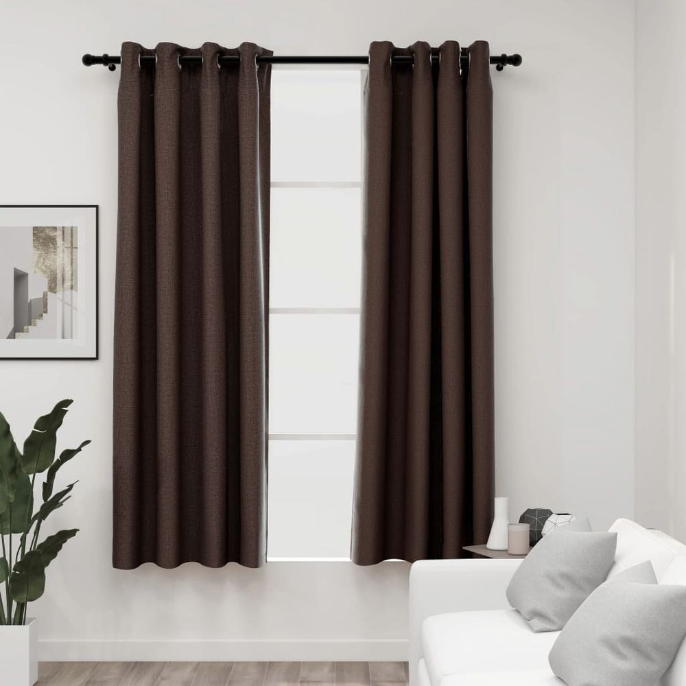 vidaXL Linen-Look Blackout Curtains with Grommets 2pcs Black 140x175cm vidaXL