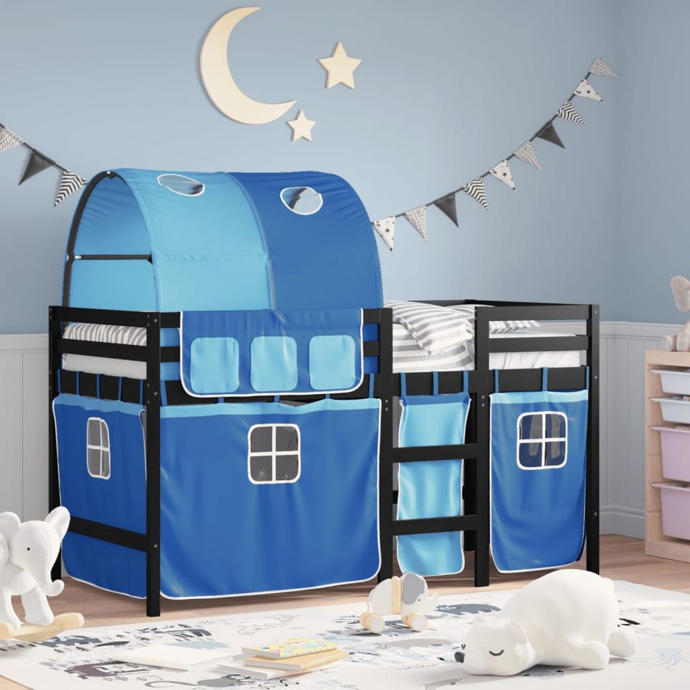 vidaXL Kids' Loft Bed with Tunnel White&Black 80x200 cm Solid Wood Pine black and blue vidaXL