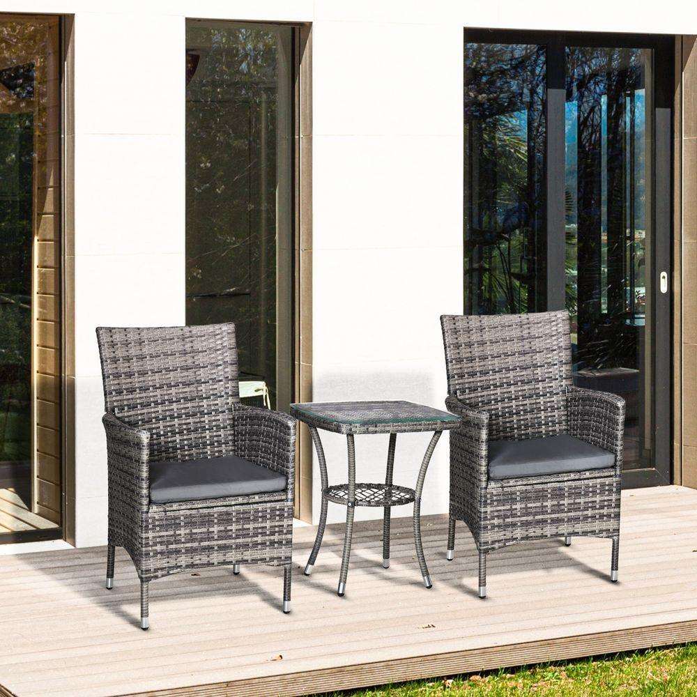 2 Seater GardenRattan Furniture Bistro Set Table Set Conservatory, Light Grey Outsunny