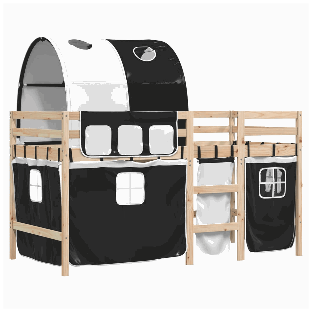 vidaXL Kids' Loft Bed with Tunnel White&Black 80x200 cm Solid Wood Pine vidaXL