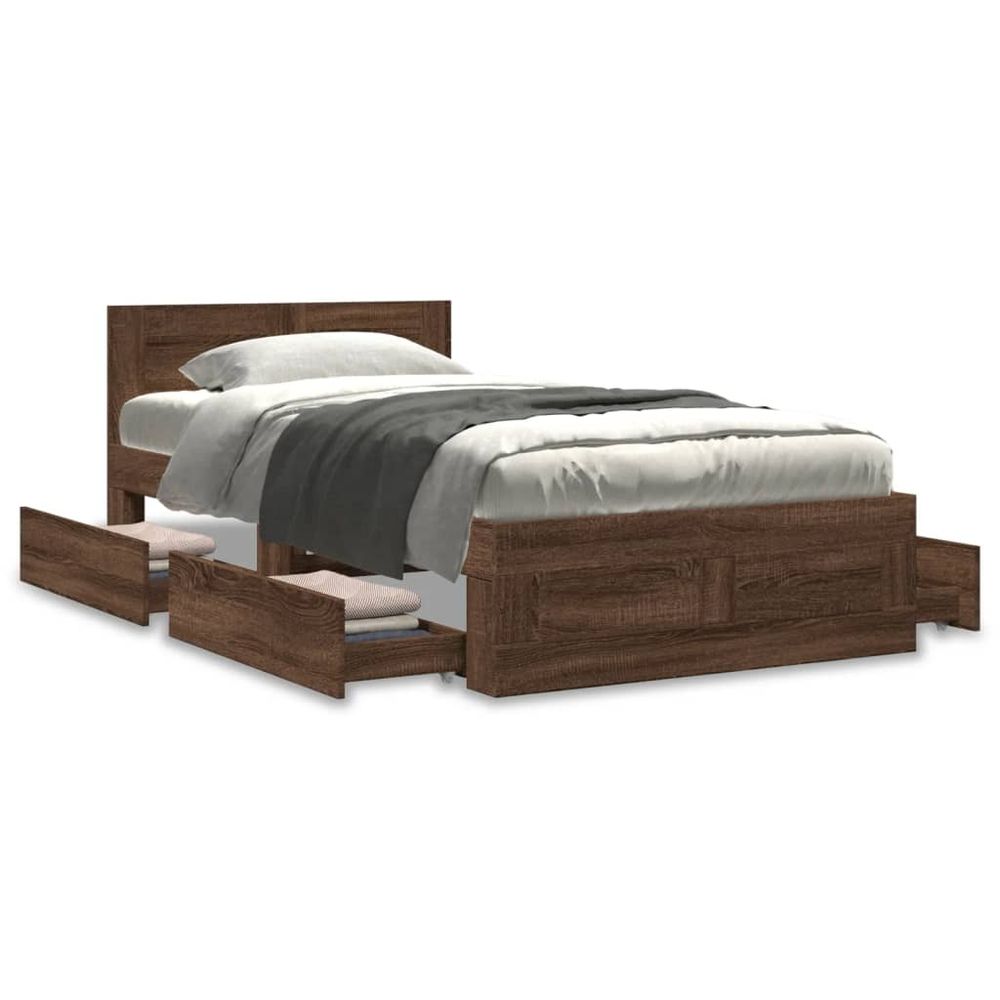 vidaXL Bed Frame with Headboard White 200x200 cm Engineered Wood brown oak vidaXL