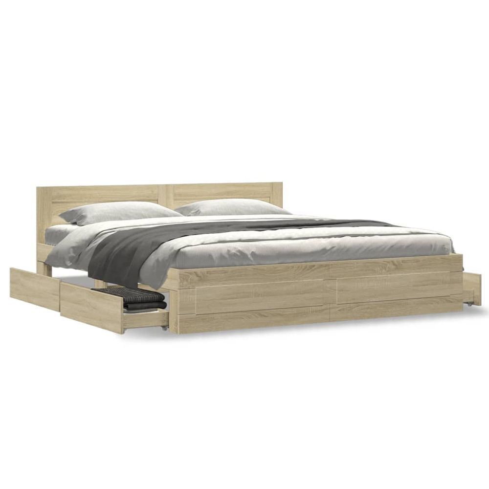 vidaXL Bed Frame with Headboard White 200x200 cm Engineered Wood sonoma oak vidaXL