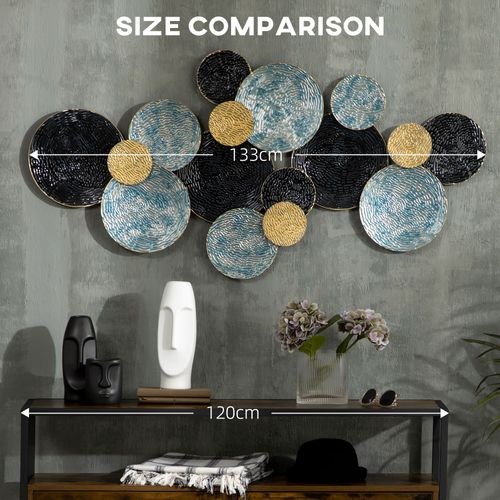 HOMCOM Minimalist Metal Wall Art Circle Home Hanging Wall Sculpture, Blue Unbranded