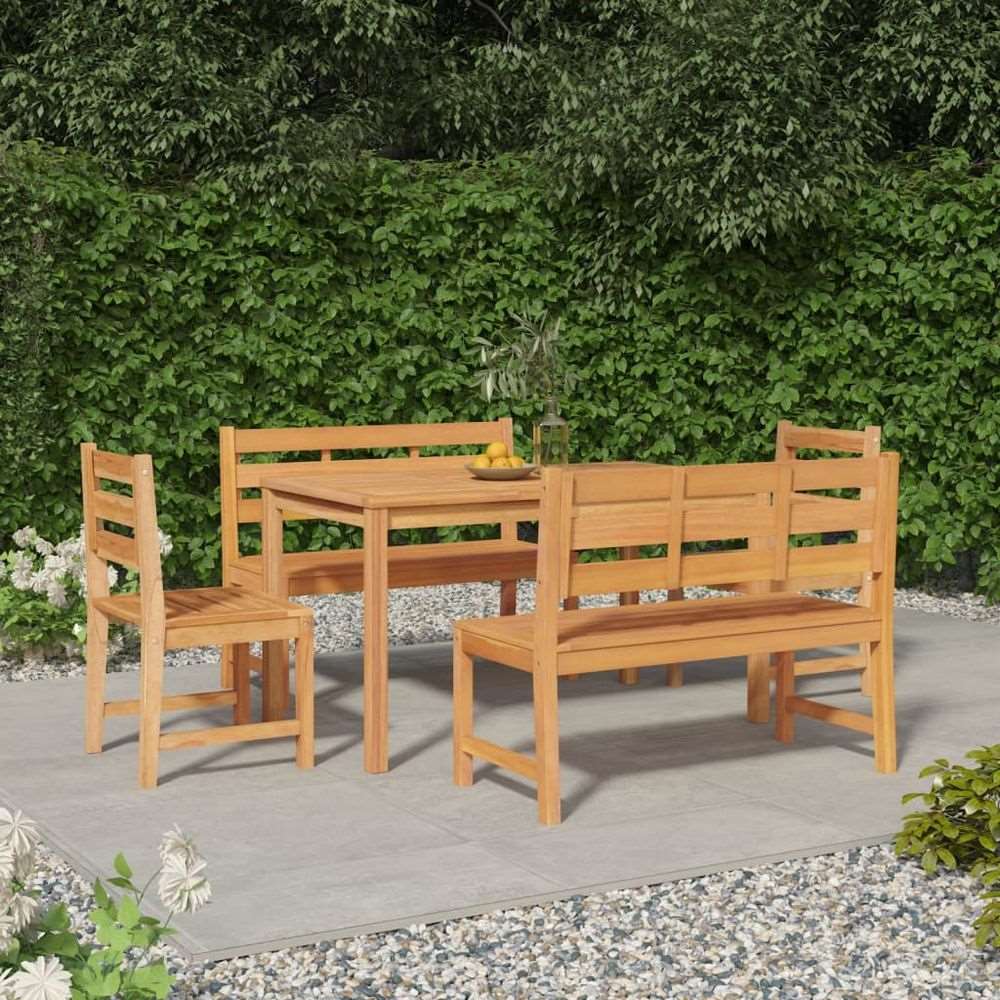 vidaXL 3 Piece Garden Dining Set Solid Wood Teak 2x bench + 2x chair + table 140 cm table length vidaXL