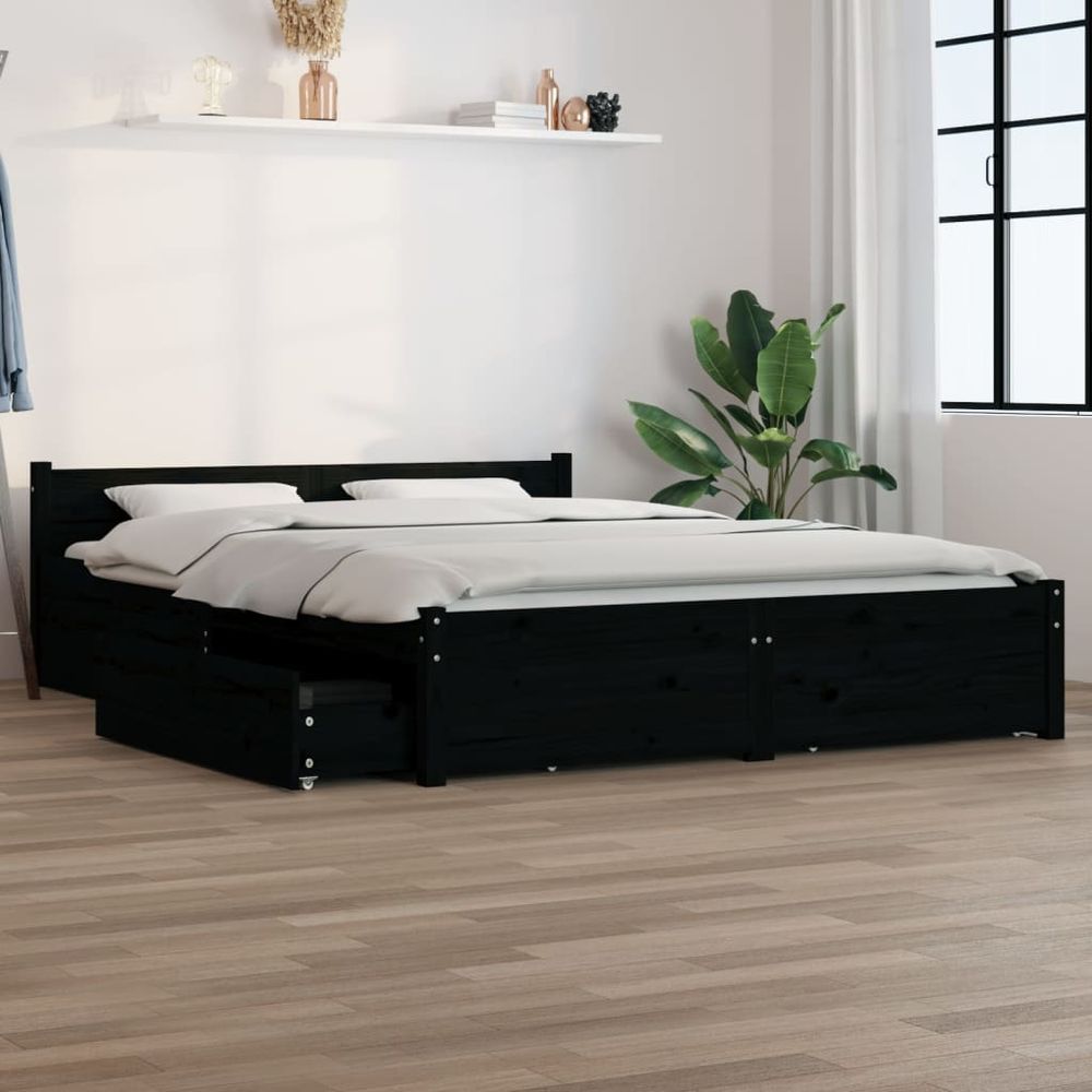 vidaXL Bed Frame with Drawers 120x190 cm Small Double black vidaXL