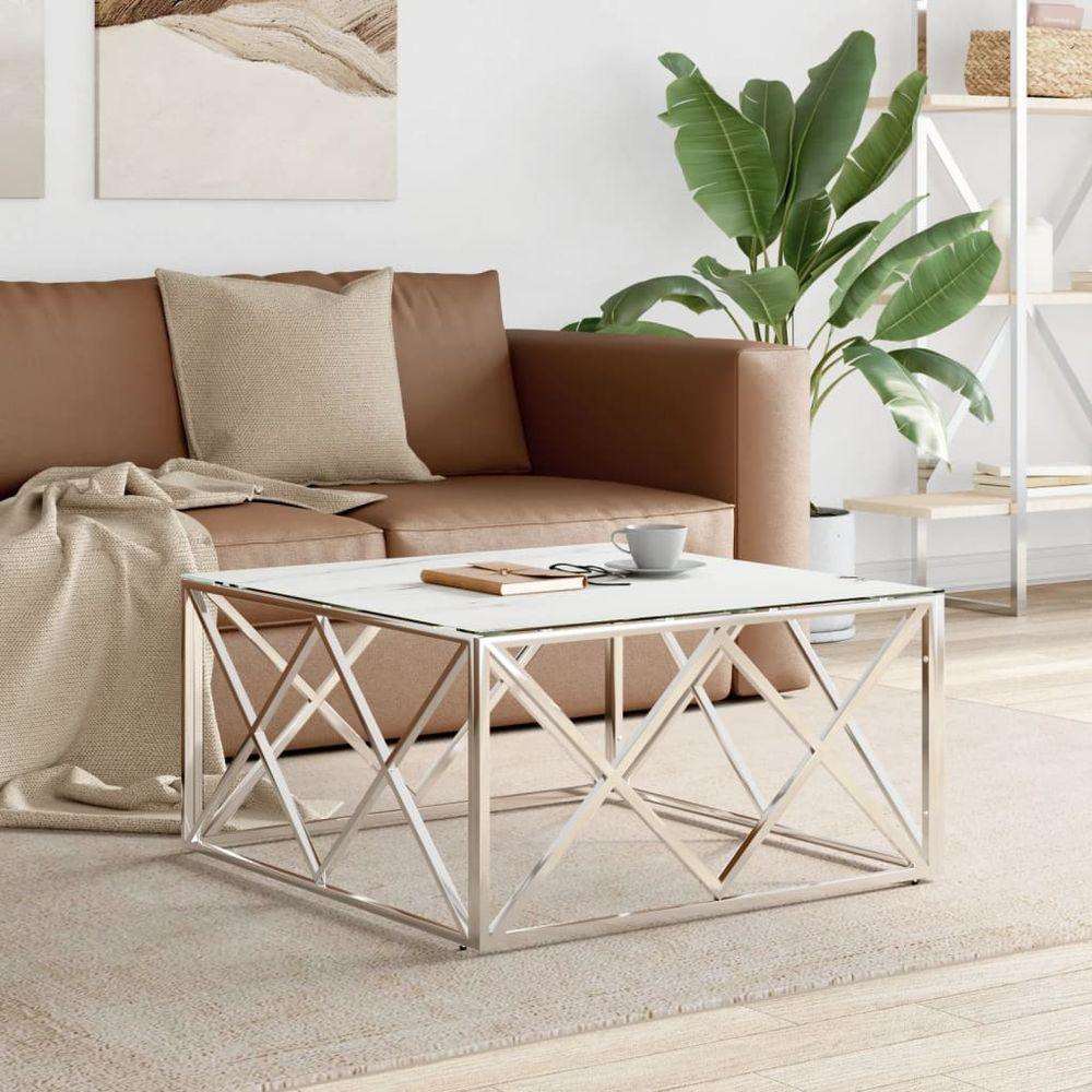 vidaXL Coffee Table 80x80x40 cm Stainless Steel and Glass silver and white glass vidaXL