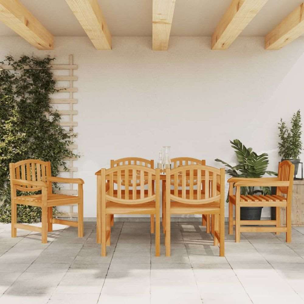 vidaXL 5 Piece Garden Dining Set Solid Wood Teak 6x chair + table 140 cm table length vidaXL