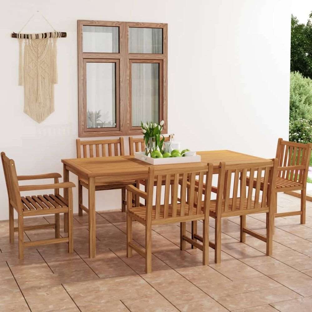 vidaXL 3 Piece Garden Dining Set Solid Wood Teak 6x armchair + table vidaXL