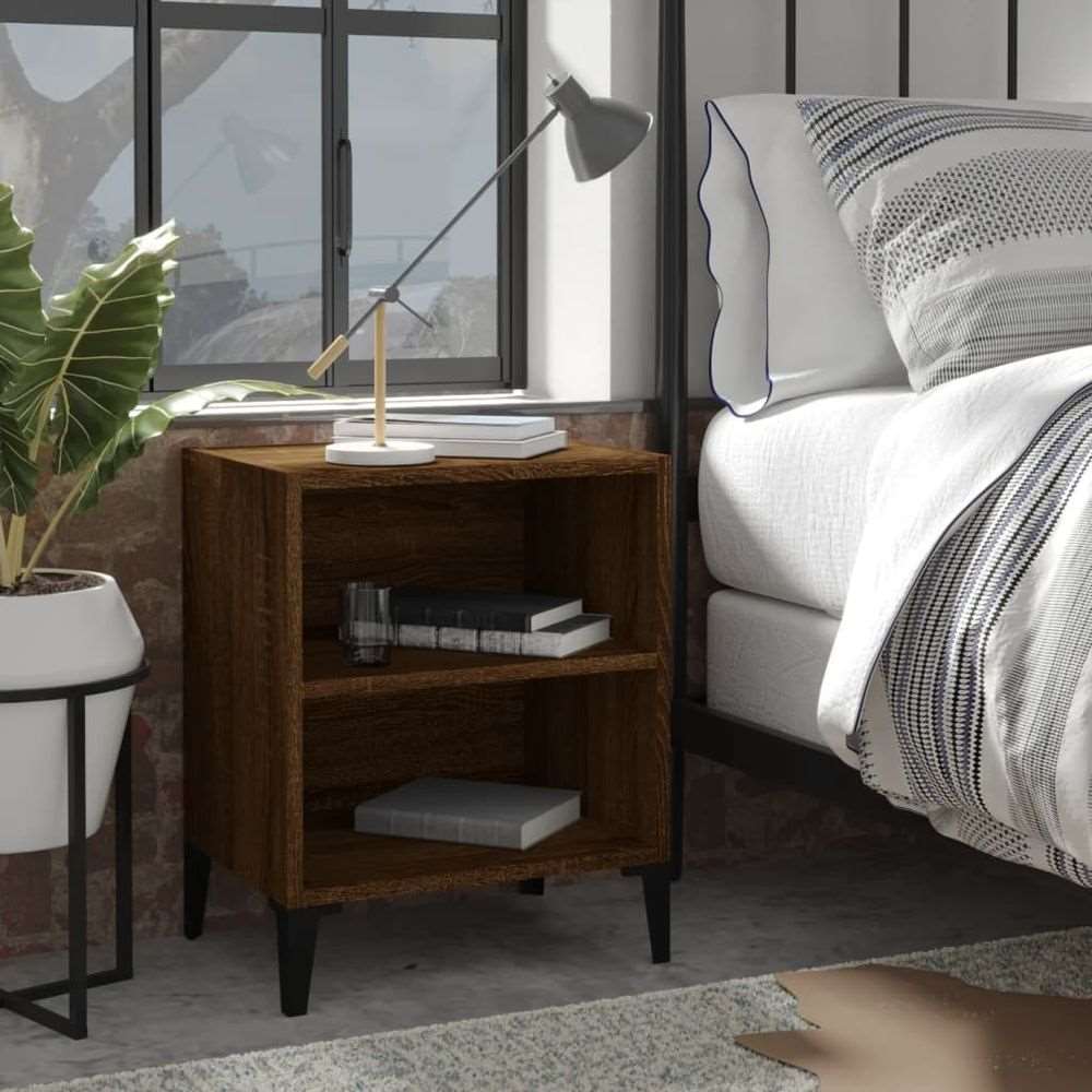 vidaXL Bed Cabinet with Metal Legs Smoked Oak 40x30x50 cm vidaXL