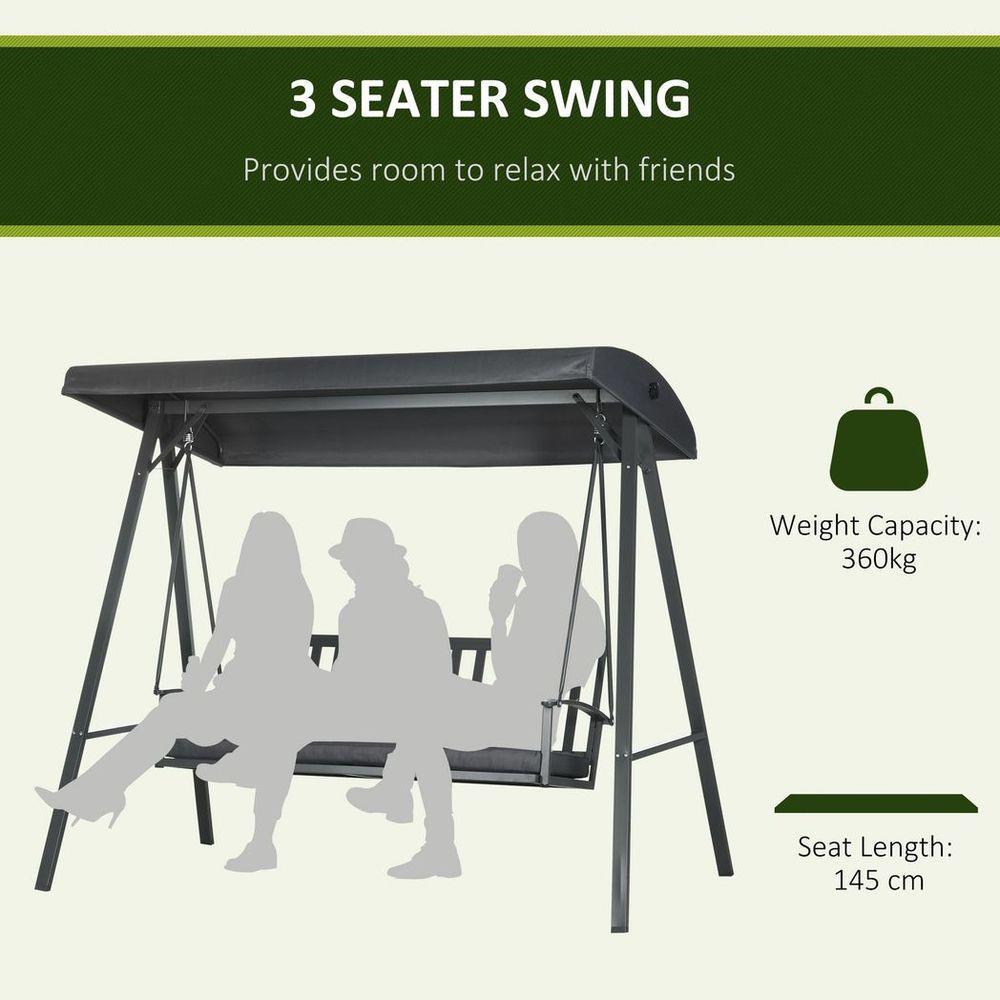 3-Seat Garden Swing Chair, Outdoor Canopy Swing Glider with Removable Cushion Outsunny