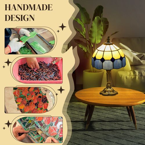 HOMCOM Antique Table Lamp, for Bedroom Bedside, Bulb not Included, Blue AIYAPLAY