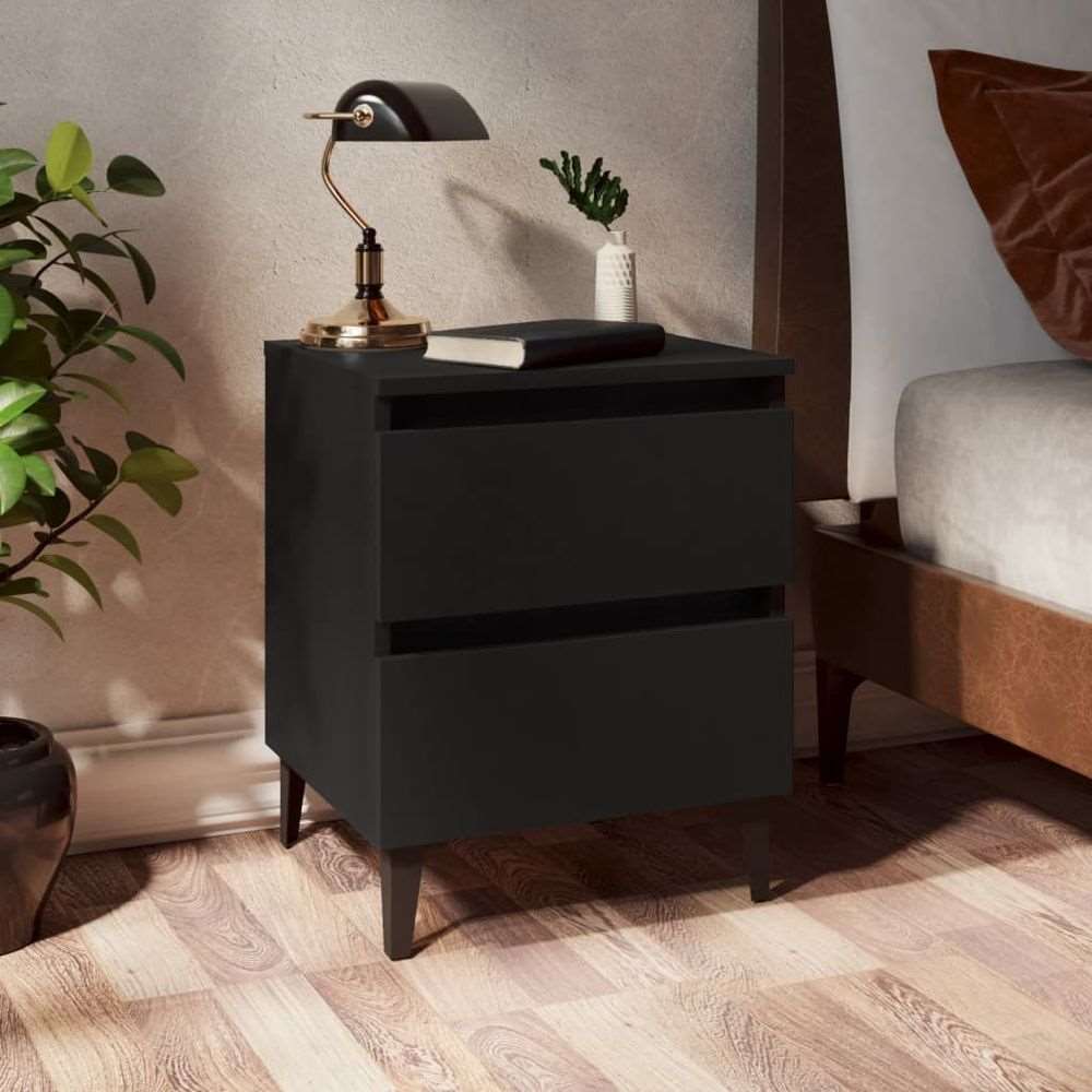 vidaXL Bed Cabinet with Metal Legs Smoked Oak 40x35x50 cm vidaXL