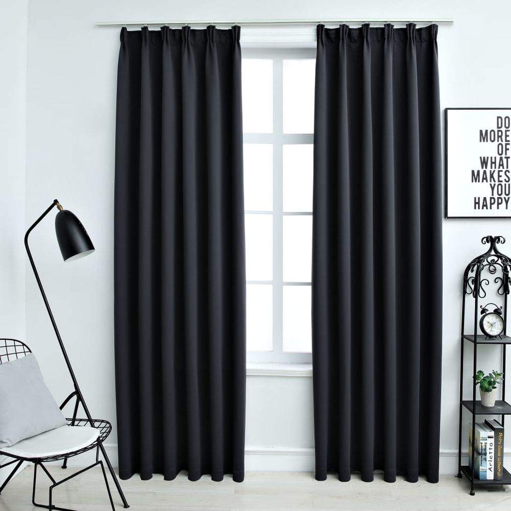 vidaXL Blackout Curtains with Hooks 2 pcs Black 140x175 cm vidaXL