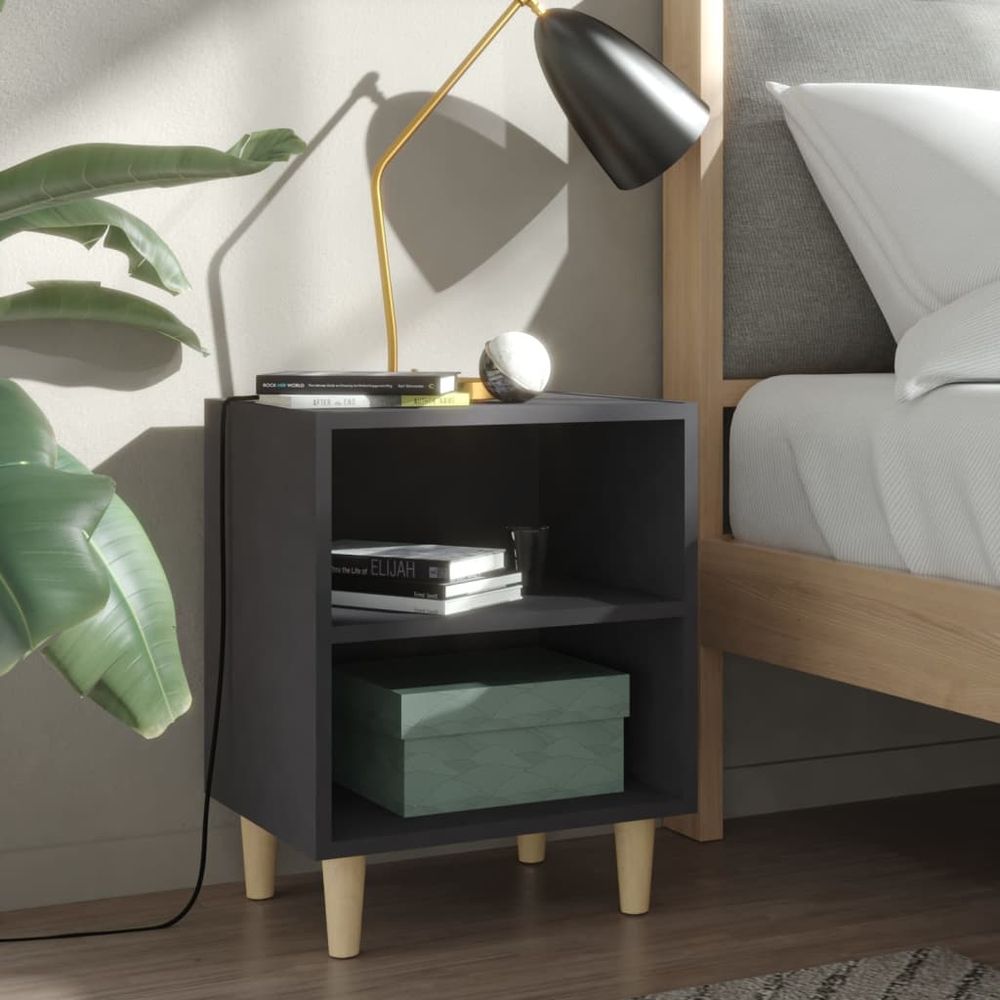 vidaXL Bed Cabinet with Solid Wood Legs Smoked Oak 40x30x50 cm vidaXL