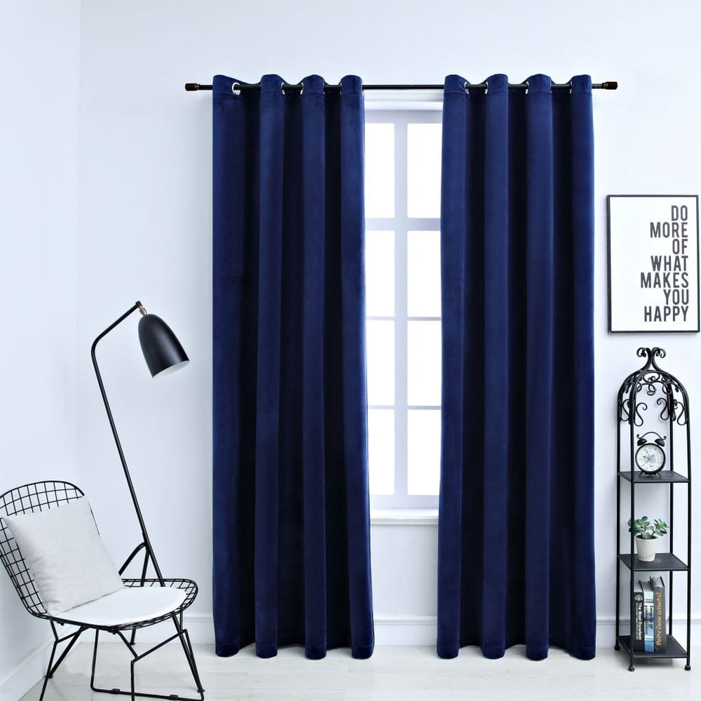 vidaXL Blackout Curtains with Rings 2 pcs Velvet Black 140x175 cm vidaXL