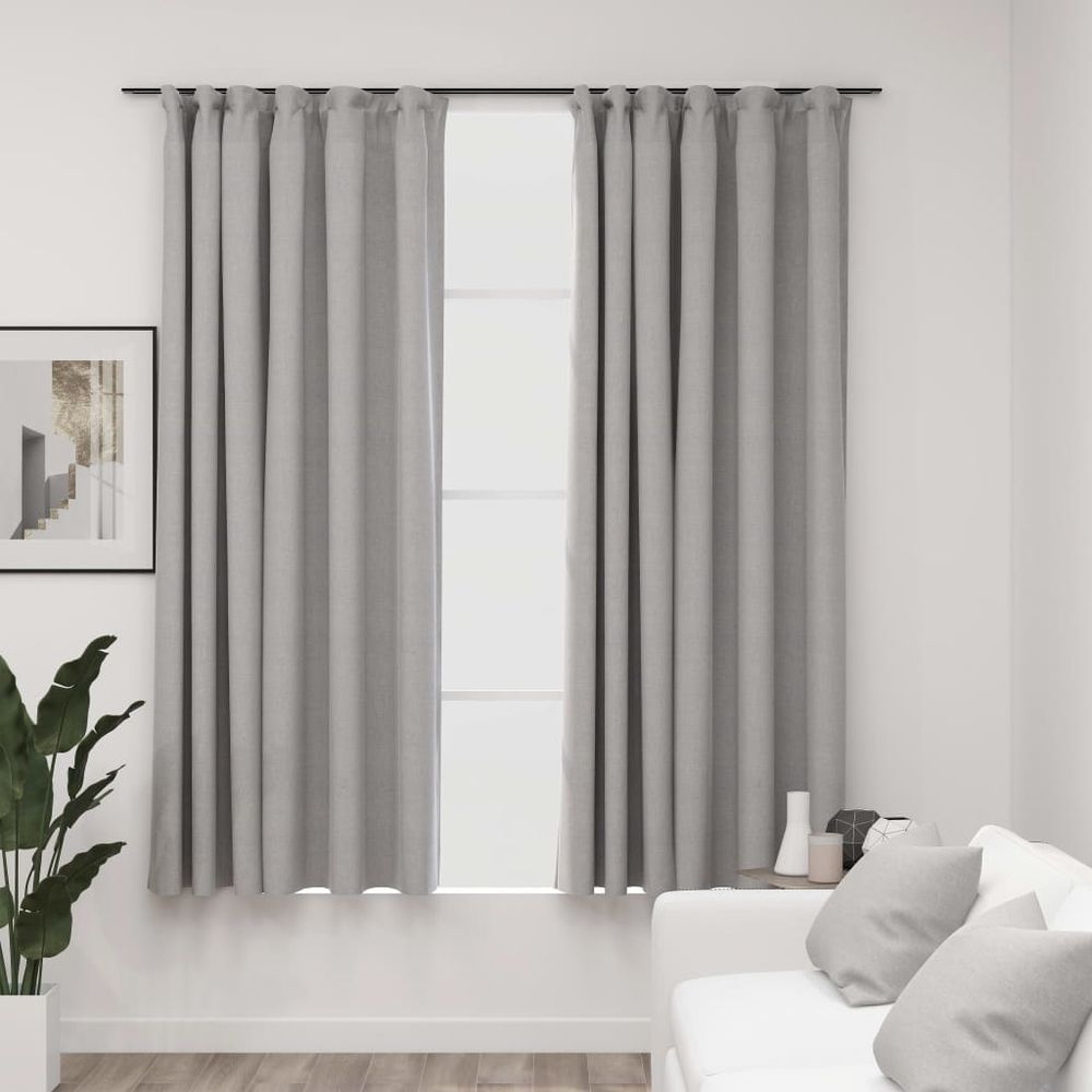 vidaXL Linen-Look Blackout Curtains with Hooks 2 pcs Black 140x175 cm vidaXL