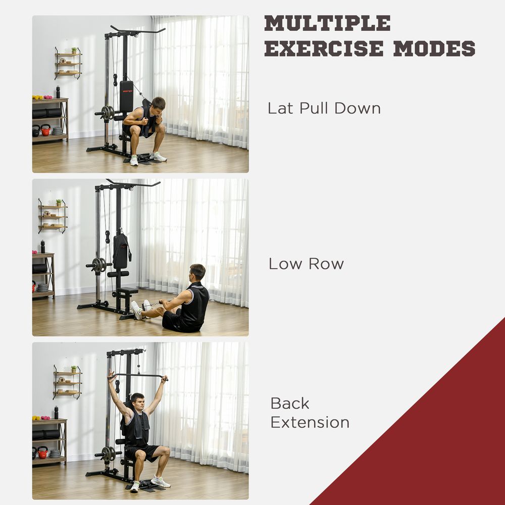 SPORTNOW Pull Up Station Power Cage with Adjustable Seat, Home Gym, Black SPORTNOW