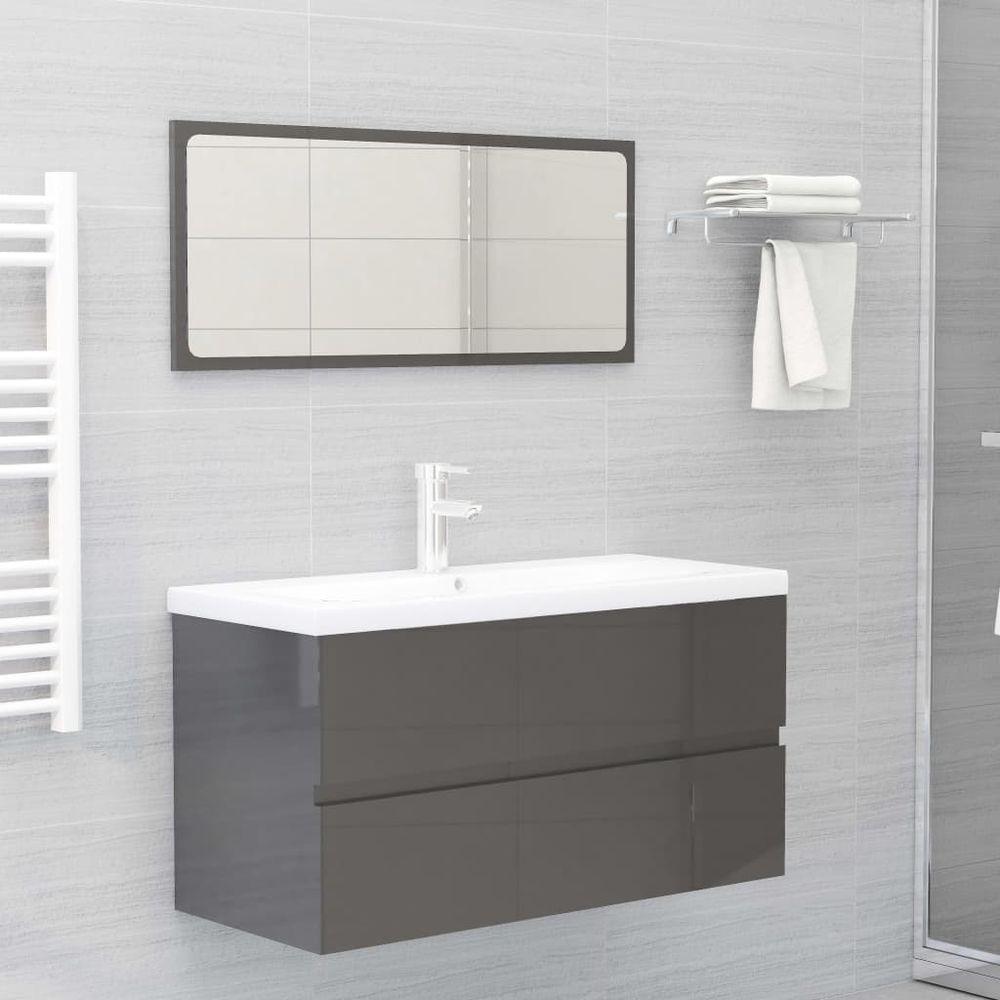 Bathroom Furniture Set Smoked Oak Engineered Wood high gloss grey with faucet vidaXL