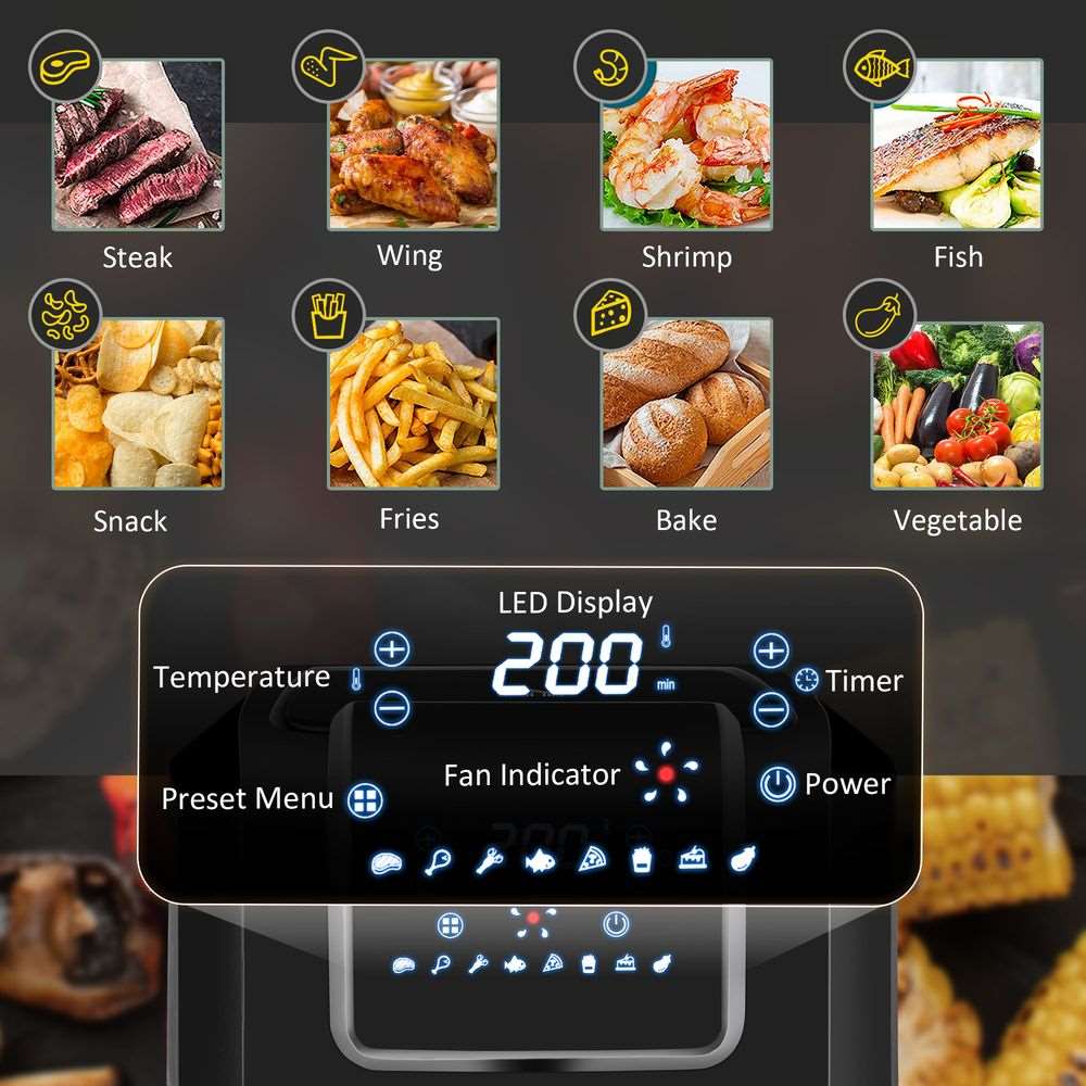 Air Fryer 1700W 6.5L with Digital Display Timer for Low Fat Cooking HOMCOM Unbranded