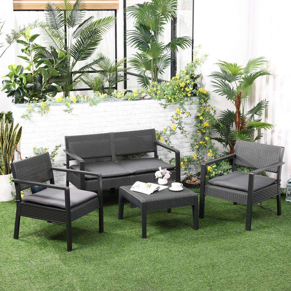 Garden PP Rattan Style Sofa Set, 4 PCS Outsunny