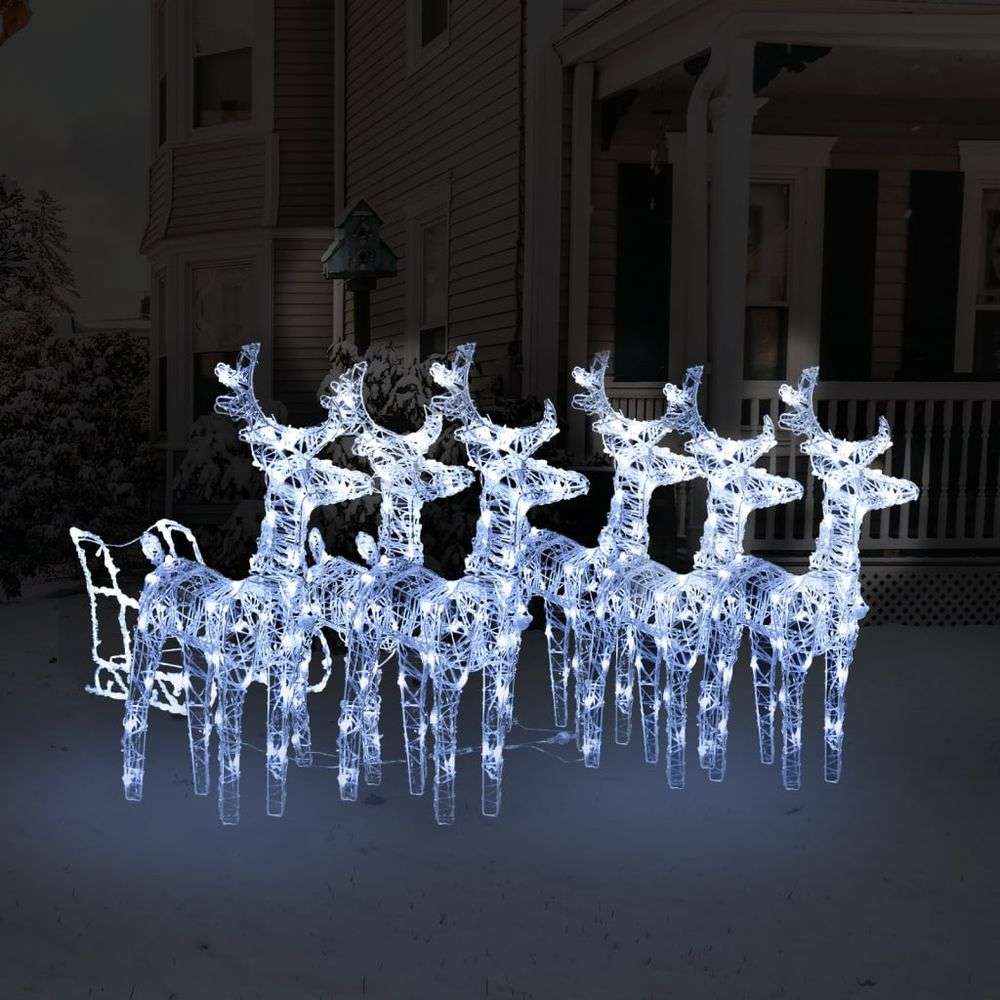 vidaXL Reindeers & Sleigh Christmas Decoration 160 LEDs 130 cm Acrylic 43 x 11 x 55 cm (6 pcs) cold white vidaXL