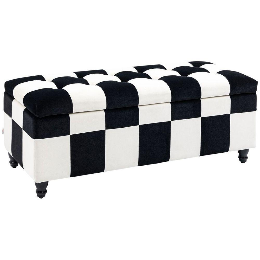 Velvet Storage Ottoman, Button-tufted Footstool Box - Shades 4 Seasons