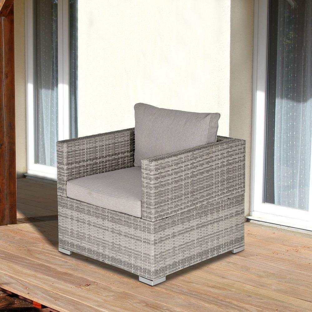 Outdoor Patio Furniture Single Rattan Sofa Chair Padded Cushion Outsunny