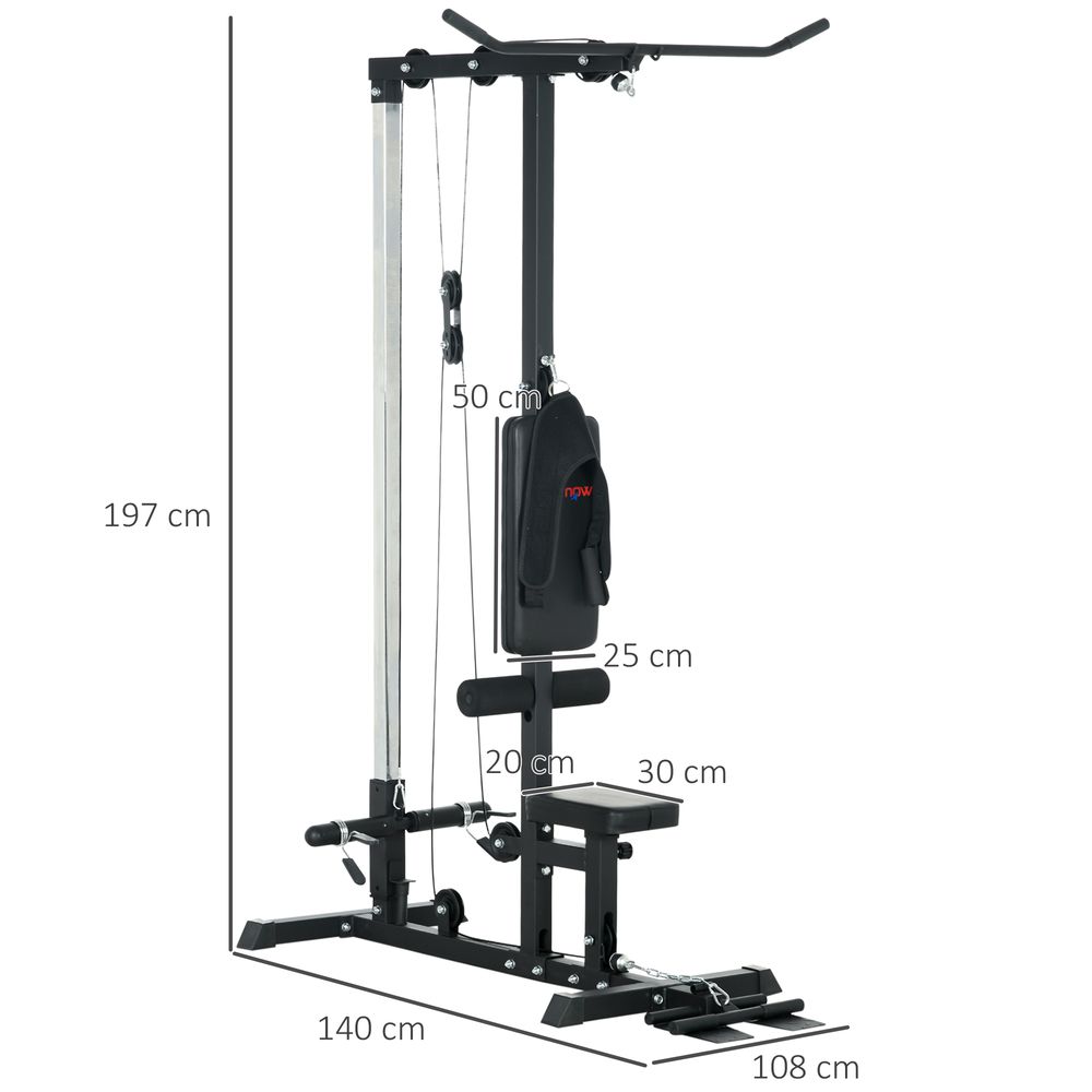 SPORTNOW Pull Up Station Power Cage with Adjustable Seat, Home Gym, Black SPORTNOW