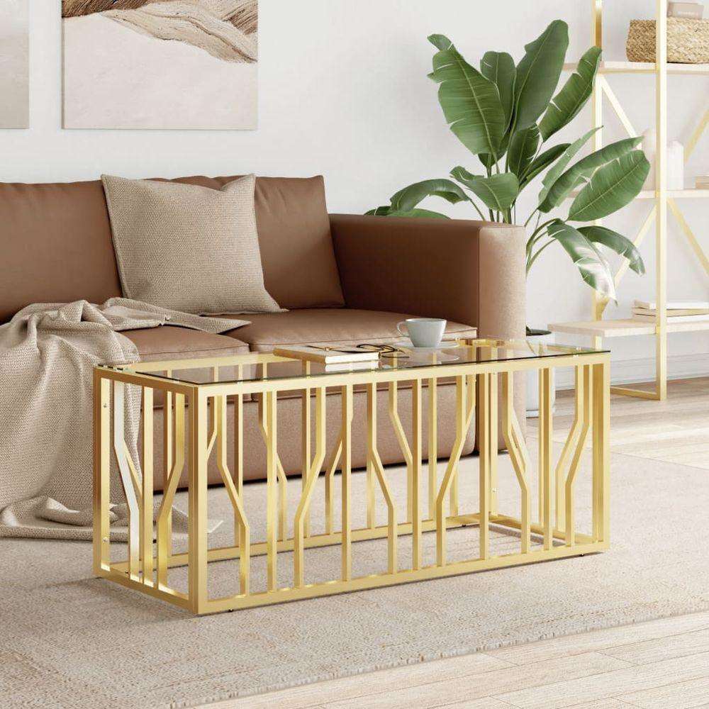 vidaXL Coffee Table 110x45x45 cm Stainless Steel and Glass gold vidaXL